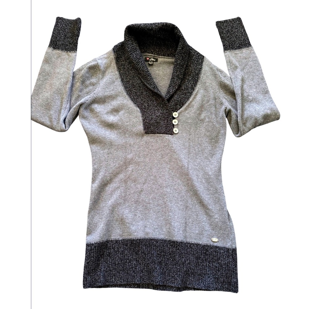 Guess Womens Grey Colorblock Shawl Collar‎ Button Detail Knit Sweater XL